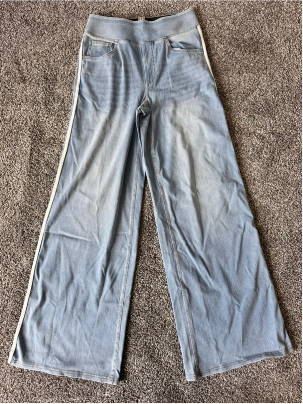 Halara Flex™ High Waisted Stripe Wide Leg Flowy Washed Casual Jeans Light Blue M - Picture 7 of 14